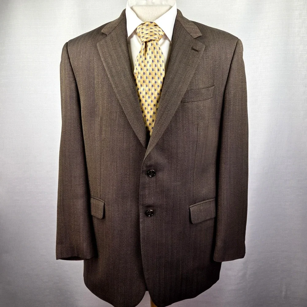 Ralph Lauren Made For Dillard's Brown Herringbone Blazer Jacket‎ Men's 44R Wool
